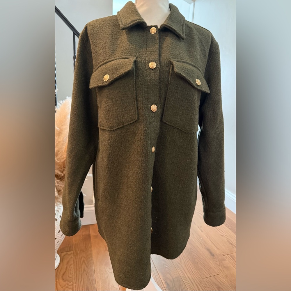 Express Olive Green Wool-Blend Button Front Shacket